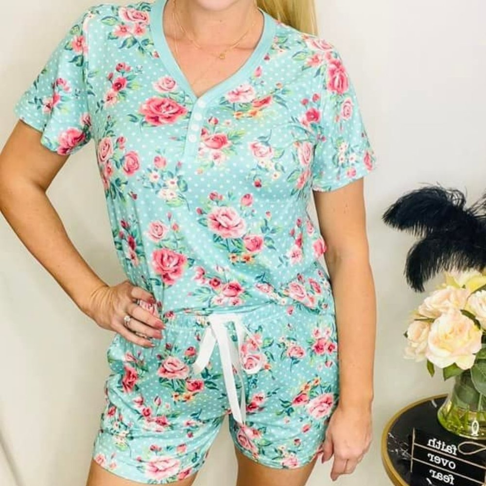 NEW SHIRLEY & STONE PJs Mint Rose Polka Dot